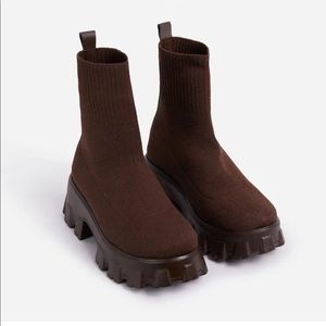 CHUNKY SOLE ANKLE CHELSEA SOCK BOOT BROWN KNIT